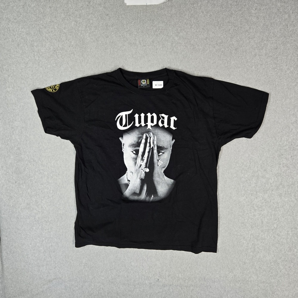 VINTAGE Cross Colours Men Shirt L Black Graphic Tupac Portrait Tee Grunge